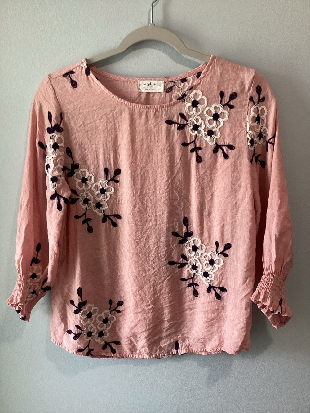 Sapphire Pink Embroidered Floral Blouse